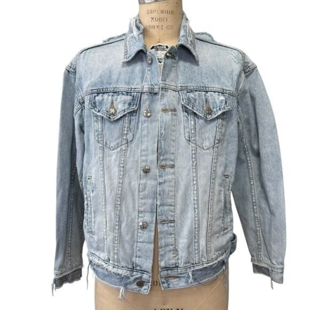 Ksubi Jean Jacket Mens Size XS Destroyed Oversized Light Wash Denim